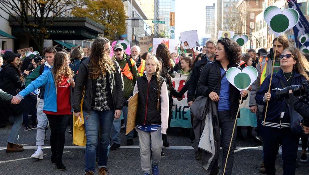 Greta Thunberg en una marcha contra el cambio climático
