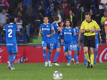 El Getafe celebra la victoria El Getafe celebra la victoria