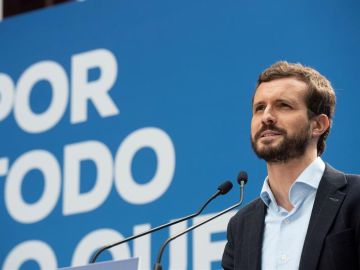 El líder del PP, Pablo Casado, en un mitin