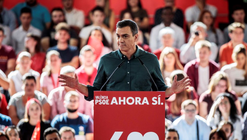 Pedro Sánchez en un acto de campaña electoral de las elecciones generales 2019