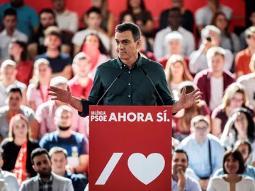 Pedro Sánchez en un acto de campaña electoral de las elecciones generales 2019 Pedro Sánchez en un acto de campaña electoral de las elecciones generales 2019
