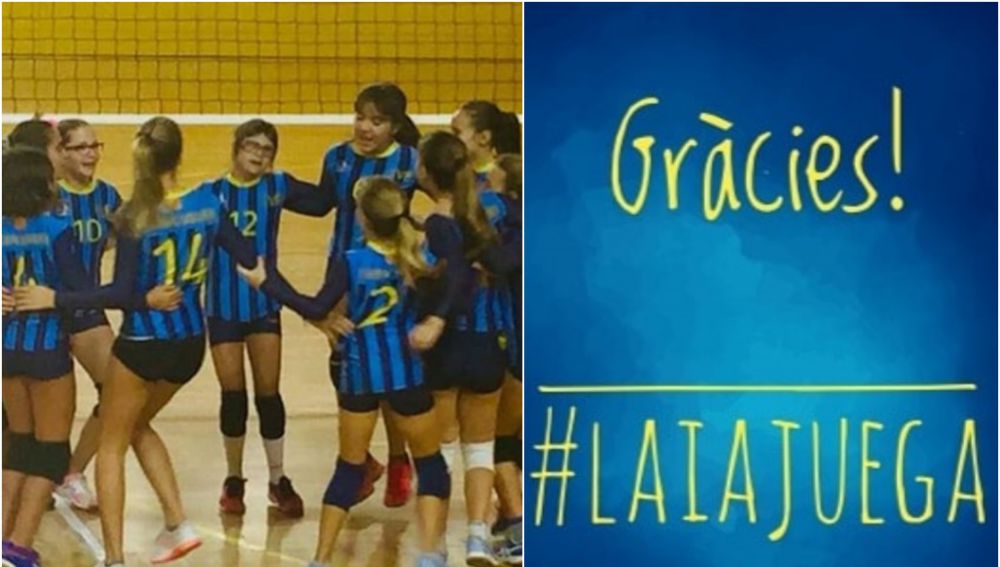 Laia junto con sus compañeras con el CV Esplugues
