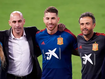 Luis Rubiales, Sergio Ramos y Luis Enrique Luis Rubiales, Sergio Ramos y Luis Enrique