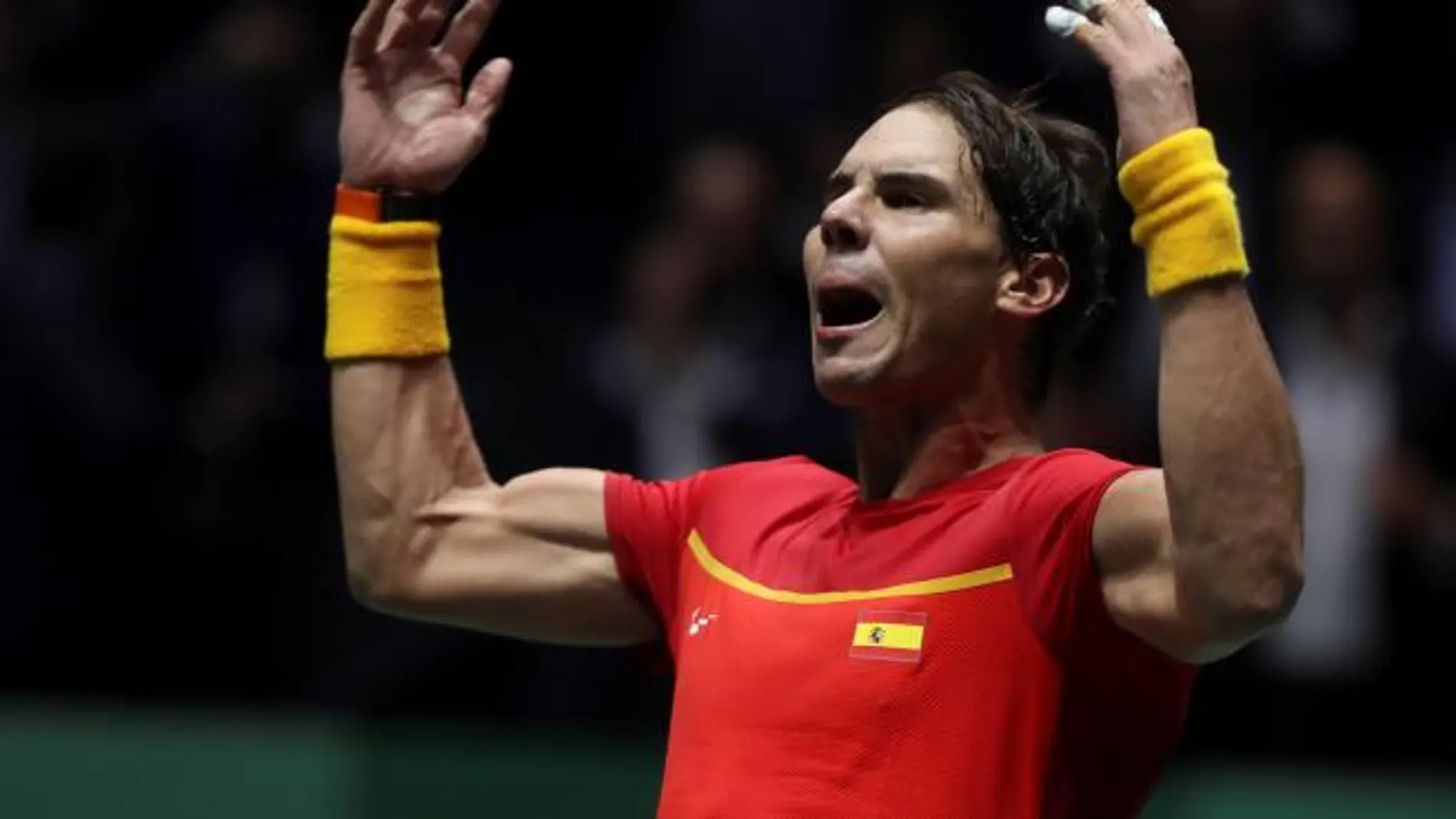 Rafa Nadal durante su partido ante Rusia Rafa Nadal durante su partido ante Rusia
