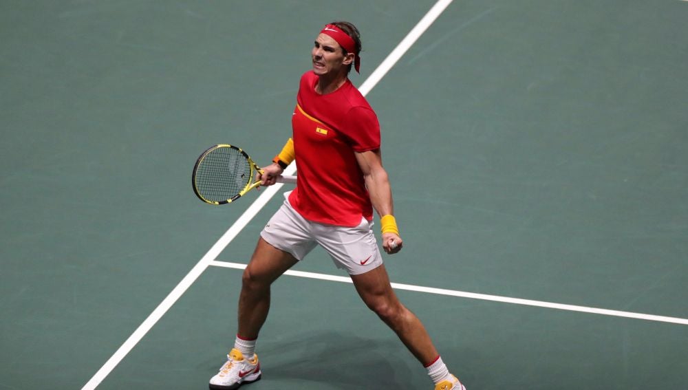 Rafa Nadal celebra un punto con España en la Copa Davis