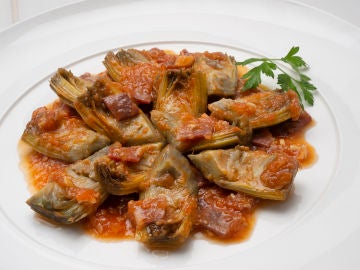 Receta de Alcachofas con jamón y tomate Receta de Alcachofas con jamón y tomate