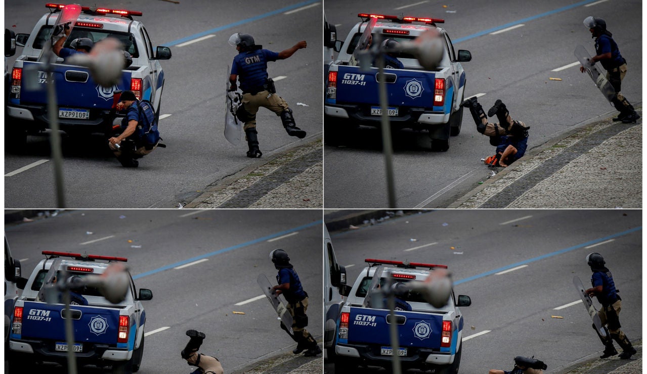 Momento del atropello de dos agentes en las calles de Río Momento del atropello de dos agentes en las calles de Río