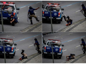 Momento del atropello de dos agentes en las calles de Río