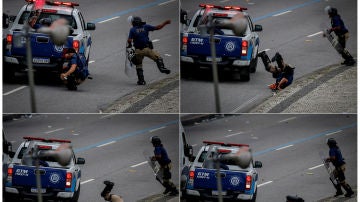 Momento del atropello de dos agentes en las calles de Río