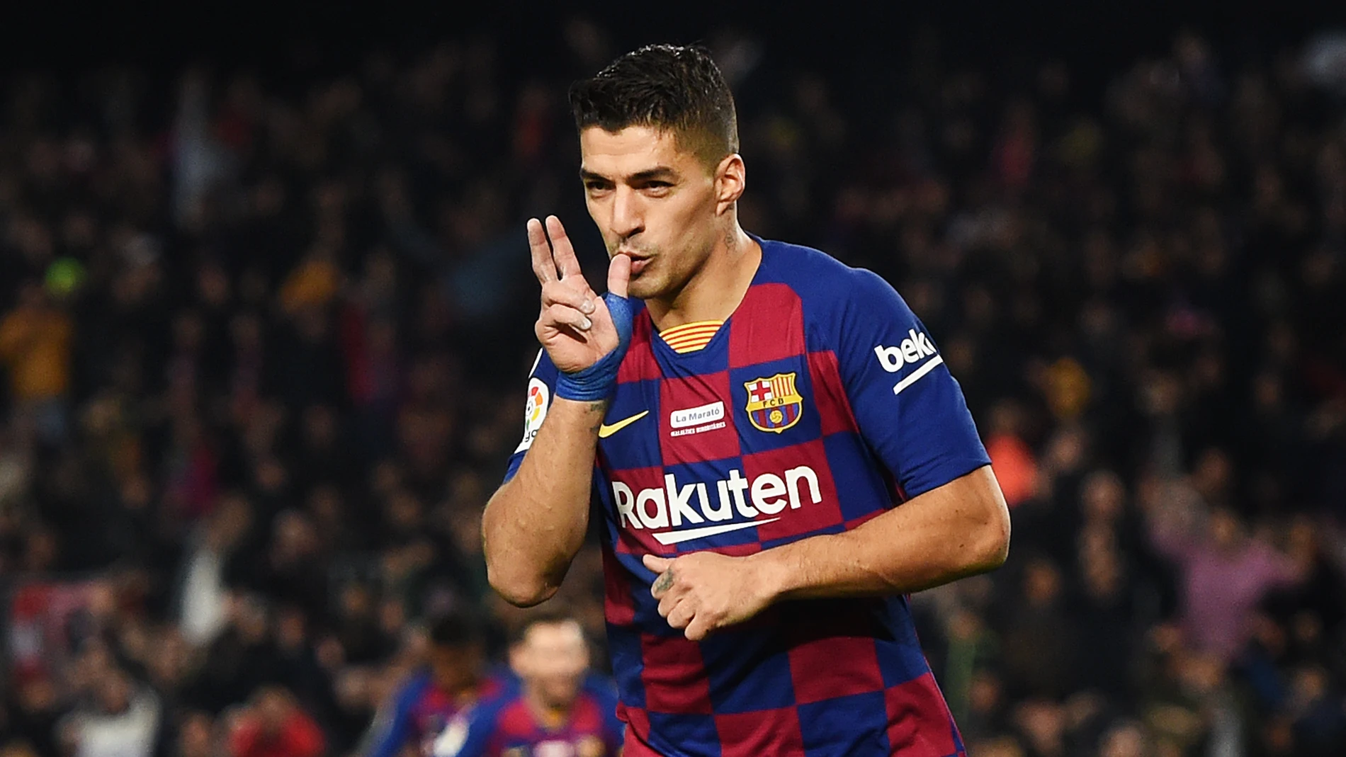 La clásica celebración de Luis Suárez La clásica celebración de Luis Suárez