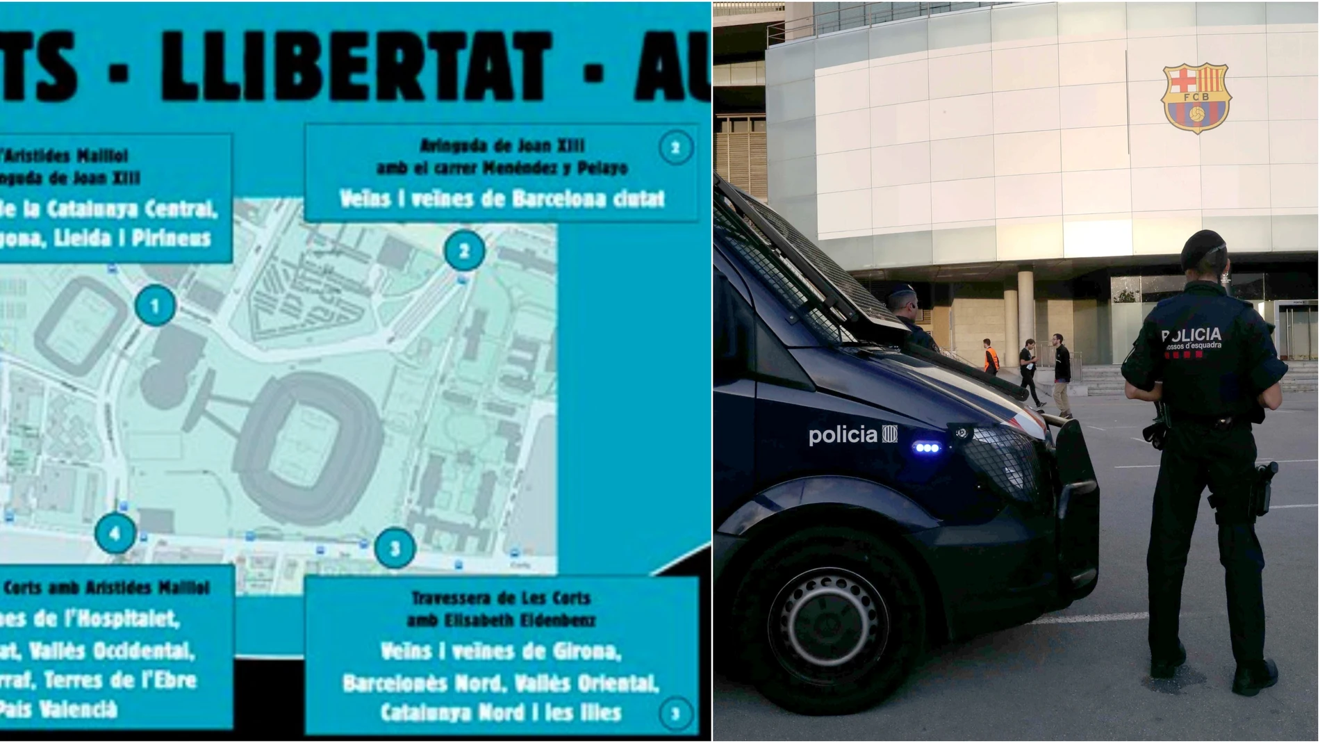 Los cuatro puntos fijados por Tsunami Democràtic para su protesta alrededor del Camp Nou Los cuatro puntos fijados por Tsunami Democràtic para su protesta alrededor del Camp Nou