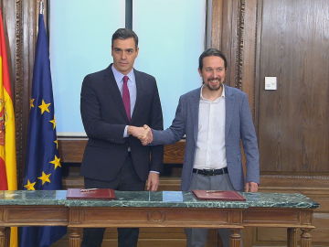 Pedro Sánchez y Pablo Iglesias presentan el programa para su Gobierno de coalición