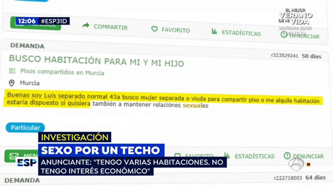 Lo último en ofertas de habitaciones: sexo a cambio de un techo