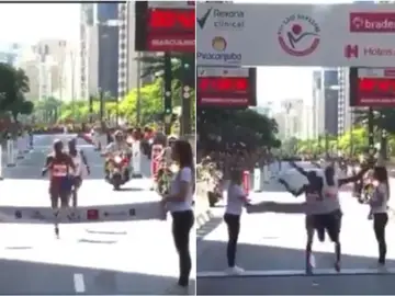 El adelantamiento en la línea de meta durante la San Silvestre de Sao Paulo El adelantamiento en la línea de meta durante la San Silvestre de Sao Paulo