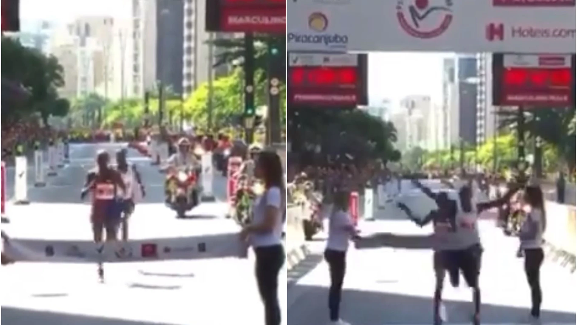 El adelantamiento en la línea de meta durante la San Silvestre de Sao Paulo El adelantamiento en la línea de meta durante la San Silvestre de Sao Paulo