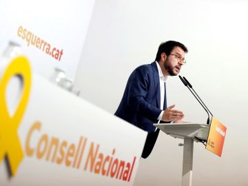 Pere Aragonès ante los medios tras el Consell Nacional de ERC