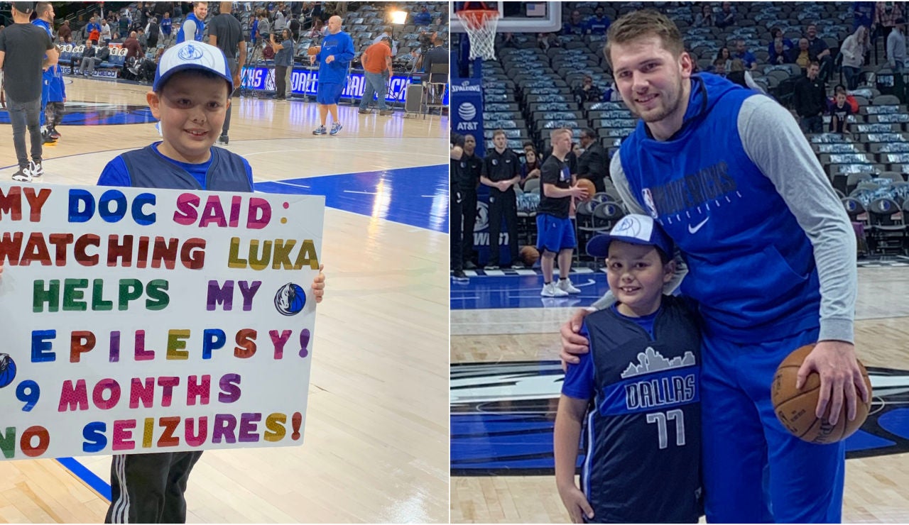 Doncic posa con el niño que viéndole se le cura la epilepsia Doncic posa con el niño que viéndole se le cura la epilepsia