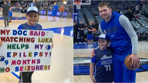 Doncic posa con el niño que viéndole se le cura la epilepsia Doncic posa con el niño que viéndole se le cura la epilepsia