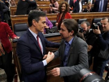 Pedro Sánchez y Pablo Iglesias, tras la investidura