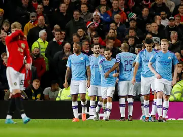 Los jugadores del City celebran un gol en Old Trafford Los jugadores del City celebran un gol en Old Trafford