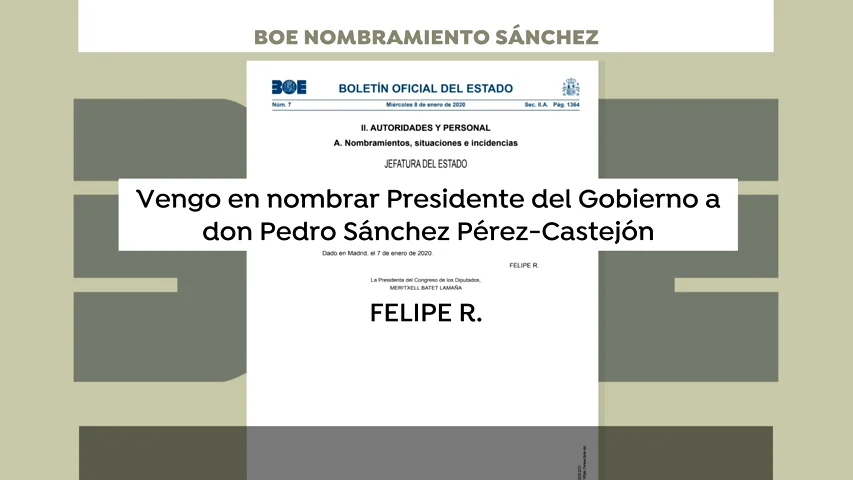 Publicación en el BOE de la investidura de Pedro Sánchez Publicación en el BOE de la investidura de Pedro Sánchez