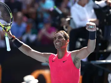 Open de Australia 2020: Rafa Nadal celebra la victoria ante Hugo Dellien Open de Australia 2020: Rafa Nadal celebra la victoria ante Hugo Dellien