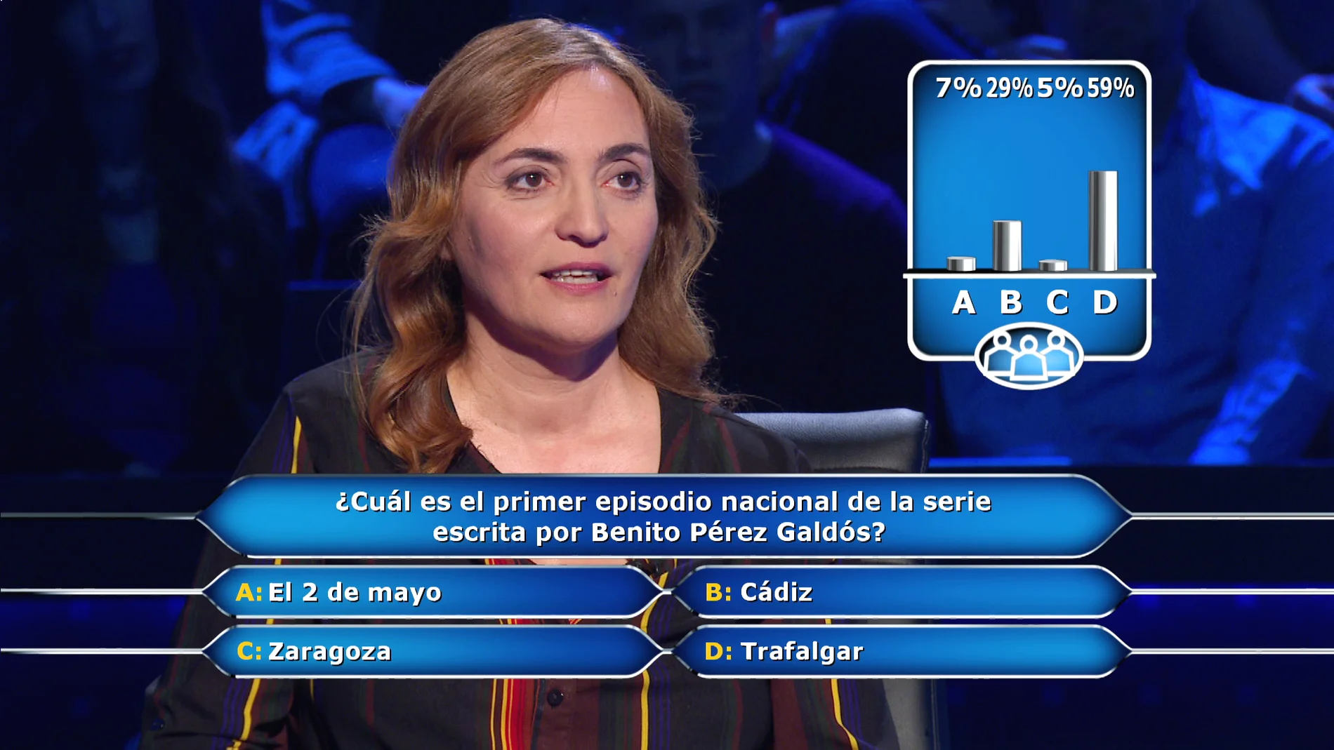 Laura Zulueta recurre al público ante el dilema de Pérez Galdós en '¿Quién quiere ser millonario?'