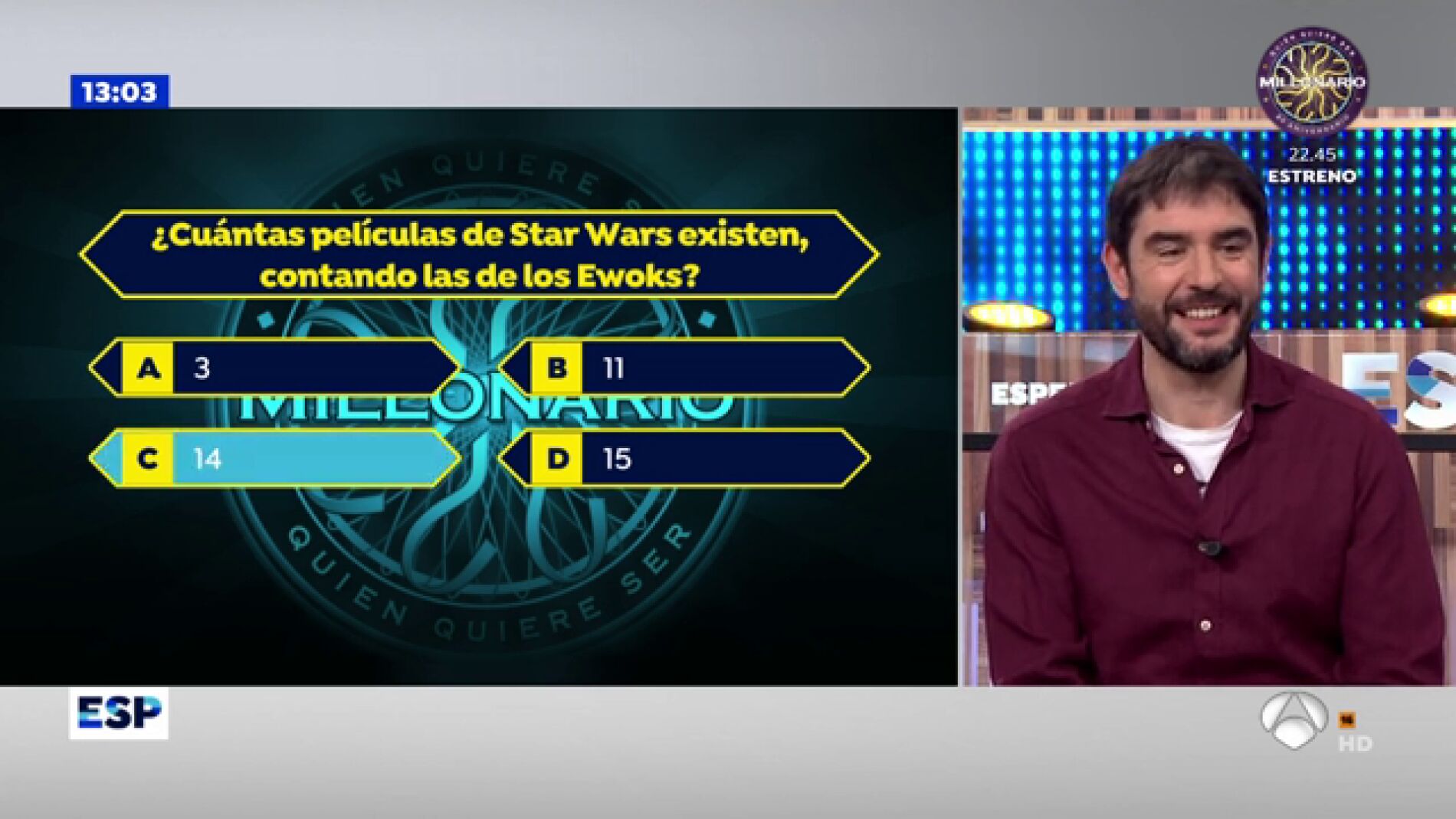 Juanra Bonet a s&oacute;lo una pregunta de llevarse el premio de '&iquest;Qui&eacute;n quiere ser millonario?'