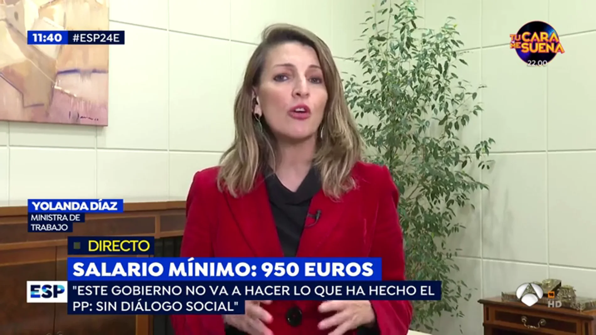 Yolanda Díaz, ministra de Trabajo: "El salario mínimo es una herramienta fundamental para combatir la pobreza laboral"