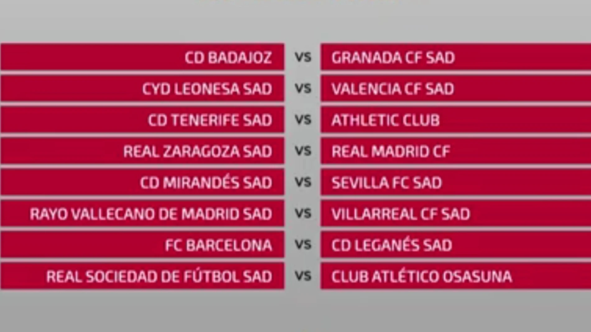 Emparejamientos de octavos de final de la Copa del Rey Emparejamientos de octavos de final de la Copa del Rey