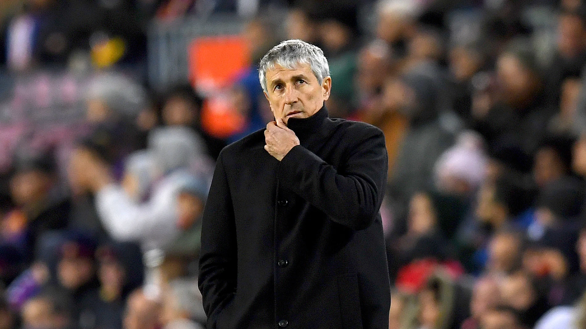 Quique Setién, durante un partido del Barça Quique Setién, durante un partido del Barça