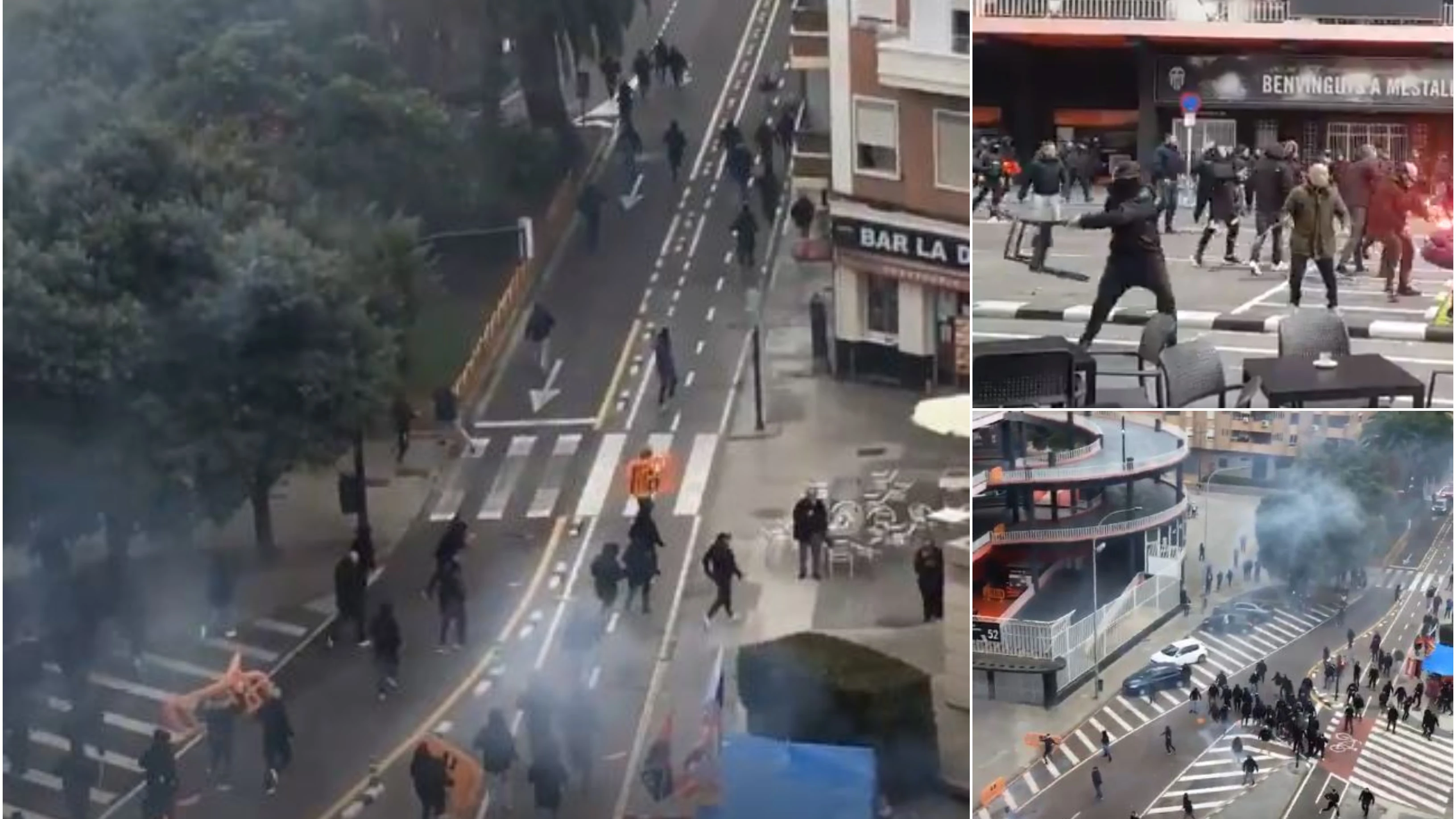 Violenta pelea entre ultras del Barça y el Valencia Violenta pelea entre ultras del Barça y el Valencia