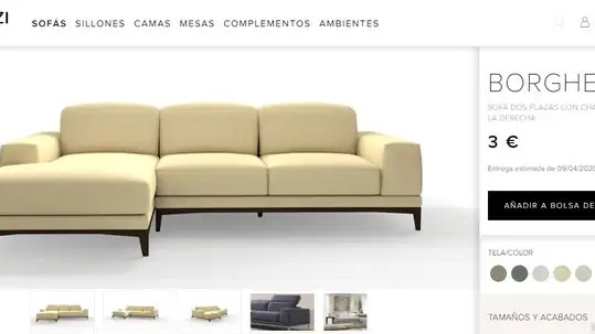 Una marca pone a la venta sofás de 3.500€ a 3€ y 4€ cada uno por error Una marca pone a la venta sofás de 3.500€ a 3€ y 4€ cada uno por error