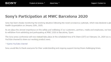 Comunicado de Sony sobre su participación en el MWC de Barcelona Comunicado de Sony sobre su participación en el MWC de Barcelona