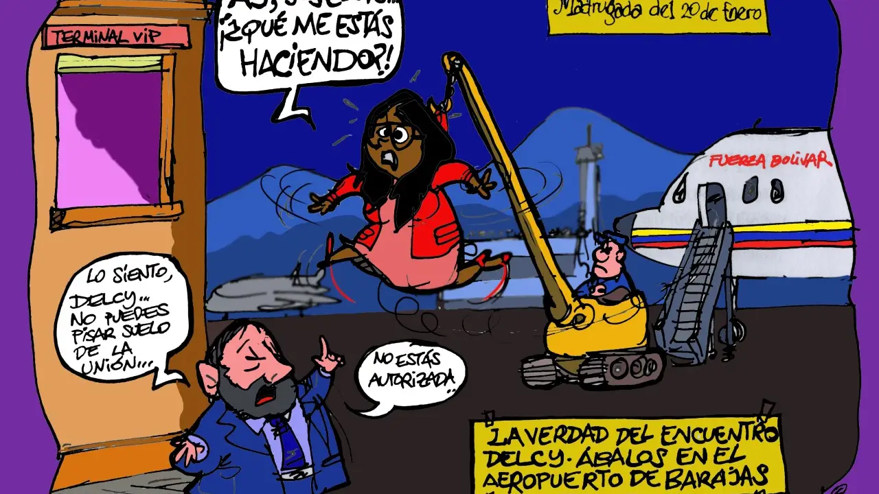 El encuentro entre Jos&eacute; Luis &Aacute;balos y Delcy Rodr&iacute;guez, en la vi&ntilde;eta gr&aacute;fica informativa de la semana