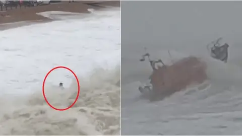 El surfista en el momento de ser engullido por una ola El surfista en el momento de ser engullido por una ola