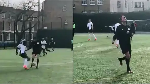 Kaká sufriendo un caño durante un partido amateur en Londres Kaká sufriendo un caño durante un partido amateur en Londres