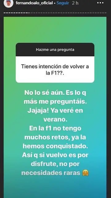 Alonso contestando en su perfil de Instagram Alonso contestando en su perfil de Instagram