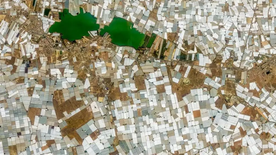 El Ejido (Almería). Los invernaderos cubiertos de plásticos desde el satélite. Andalucía presenta los peores indicadores de España en renta per cápita, paro y esperanza de vida según el INE El Ejido (Almería). Andalucía presenta los peores indicadores de España en renta per cápita, paro y esperanza de vida según el INE