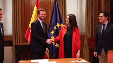 Pablo Casado e Inés Arrimadas en el mitin de campaña conjunto en Gernika para las elecciones vascas, streaming en directo