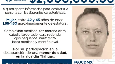 Difunden un retrato robot de la mujer que secuestró a la niña asesinada en México Difunden un retrato robot de la mujer que secuestró a la niña asesinada en México