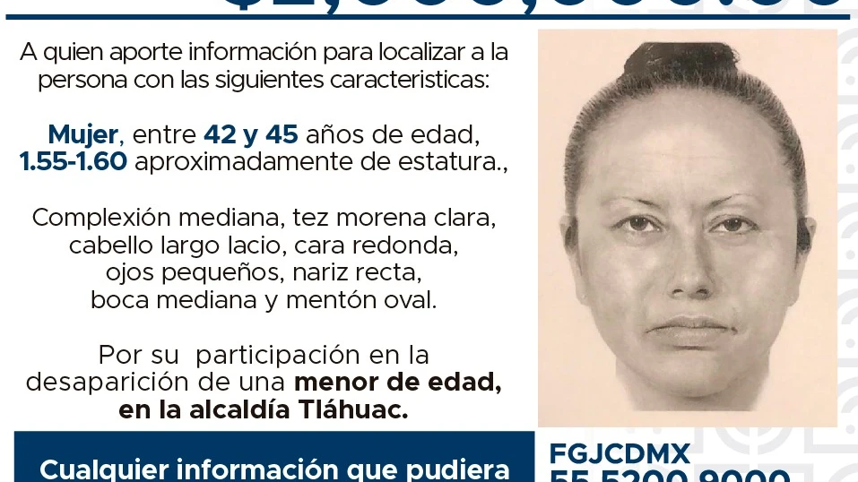 Difunden un retrato robot de la mujer que secuestr&oacute; a la ni&ntilde;a asesinada en M&eacute;xico