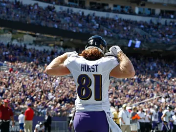 Hayden Hurst durante un partido con los Baltimore Ravens Hayden Hurst durante un partido con los Baltimore Ravens