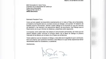 Carta de Pedro Sánchez a Quim Torra Carta de Pedro Sánchez a Quim Torra