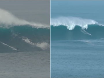 Un surfista en la ola gigante de Belharra