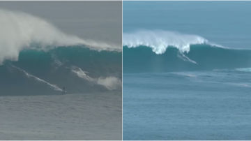 Un surfista en la ola gigante de Belharra