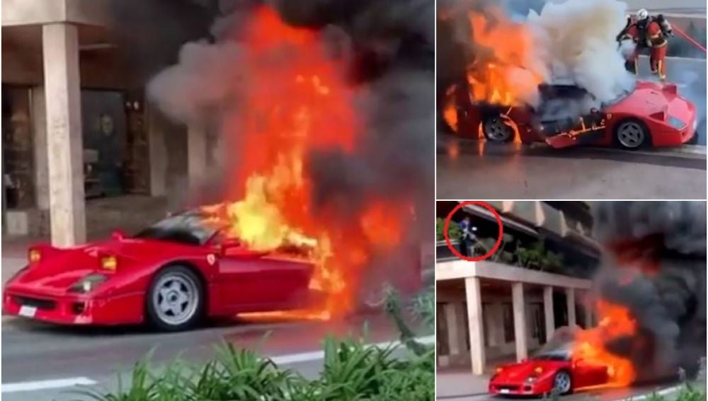 Un Ferrari F40 ardiendo en plena calle de Montecarlo