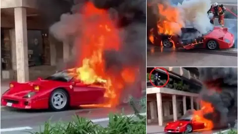 Un Ferrari F40 ardiendo en plena calle de Montecarlo Un Ferrari F40 ardiendo en plena calle de Montecarlo