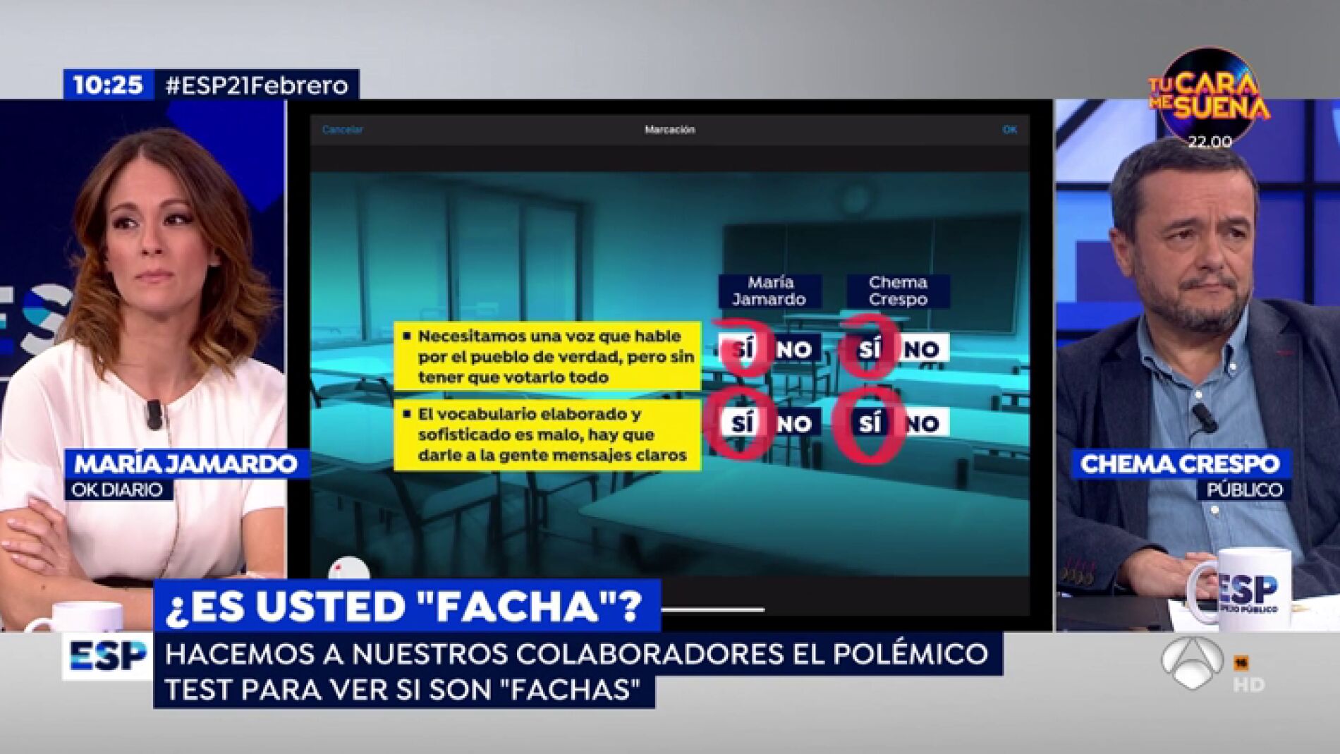 Los colaboradores de Espejo P&uacute;blico hacen el pol&eacute;mico 'test facha' que un profesor ha realizado a sus alumnos de 4&ordm; de la ESO en Oviedo