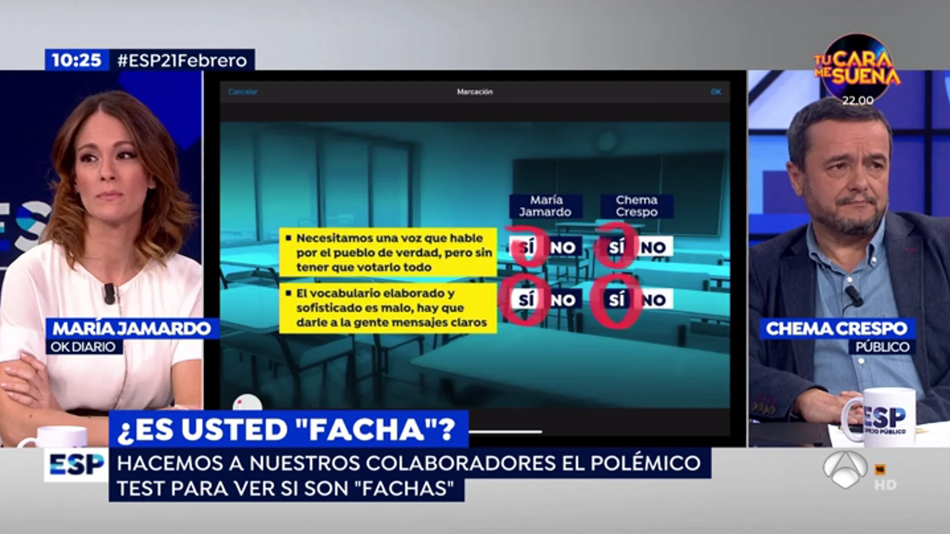 Los colaboradores de Espejo Público hacen el polémico 'test facha' que un profesor ha realizado a sus alumnos de 4º de la ESO en Oviedo